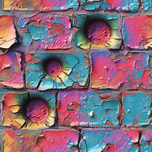 Cracked Paint Brick PBR Texture With Multicolored Holes and Peeling Surface seamless Cracked & Holes PBR texture