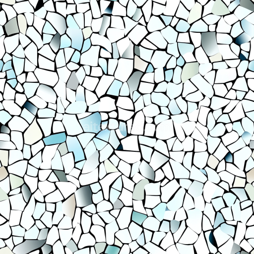 Seamless 3D Mosaic PBR Texture of Irregular White and Light Blue Stone Tiles with Black G… texture preview