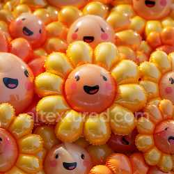 seamless Seamless 3D Inflated PBR Texture Featuring Smiling Flower-Shaped Balloons in Warm Yellow and Orange texture 8k free download PBR