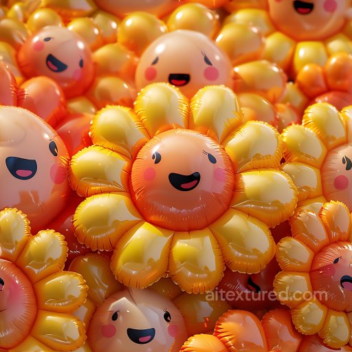 Inflated PBR Texture Featuring Smiling Flower-Shaped Balloons in Warm Yellow and Orange seamless Inflated PBR texture