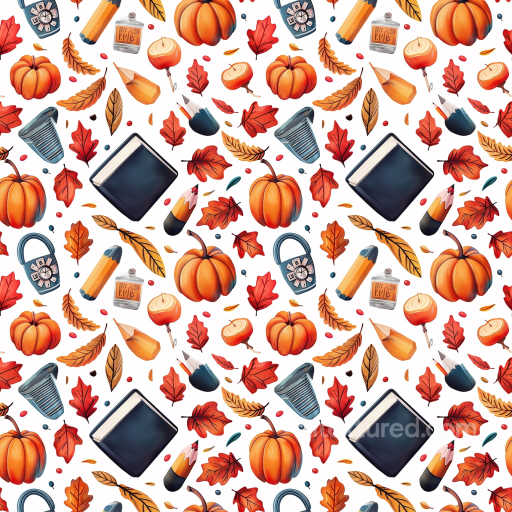 Thanksgiving Pattern Texture with Autumn Leaves & Pumpkins seamless Thanksgiving PBR texture