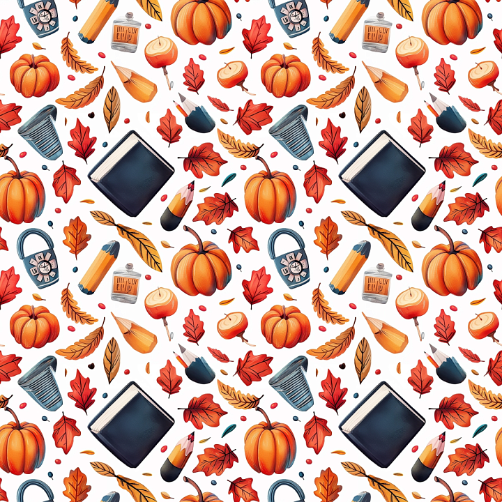 Thanksgiving Pattern with Autumn Leaves & Pumpkins seamless PBR texture preview