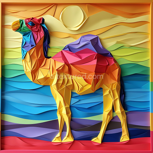 Seamless 3D PBR Texture Featuring Origami-Style Multi-Color Camel Design