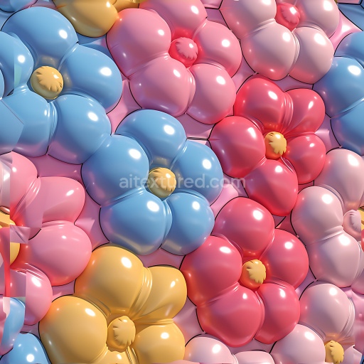 Seamless 3D Inflated PBR Texture of Colorful Puffy Vinyl Flowers