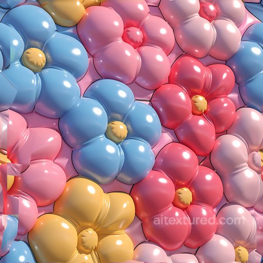 Inflated PBR Texture of Colorful Puffy Vinyl Flowers seamless Inflated PBR texture
