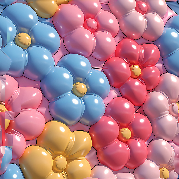 Inflated of Colorful Puffy Vinyl Flowers seamless PBR texture preview