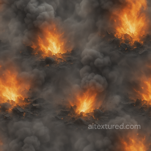 Seamless 8K PBR 3D texture of charcoal ash with smoke billow and heat shimmer effects seamless Explosion PBR texture