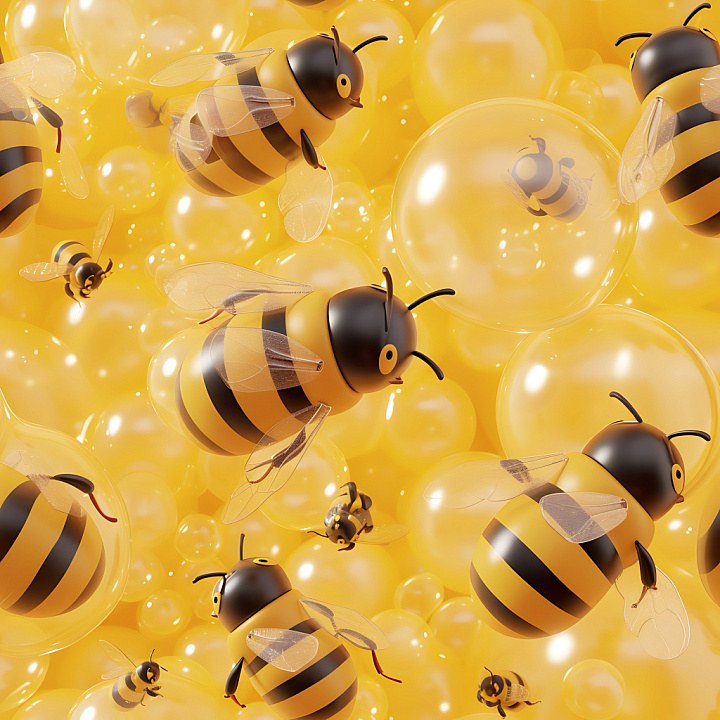 Inflated Honeycomb Bubble in Glossy Yellow seamless PBR texture preview