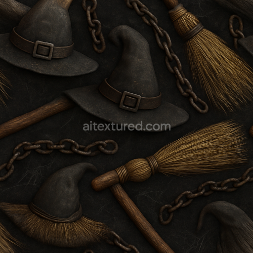 Seamless 3d texture pbr 8k witch hat felt and broomstick wood Halloween