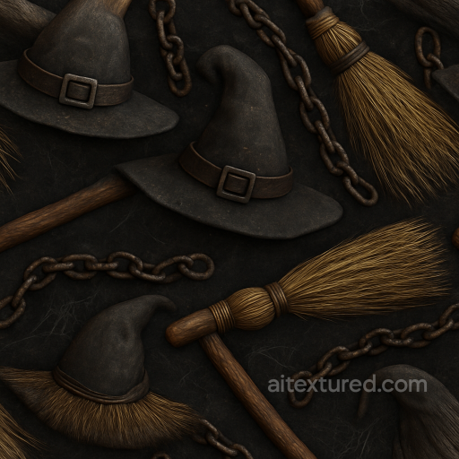 Witch Hat Felt And Broomstick Wood Halloween seamless Halloween PBR texture