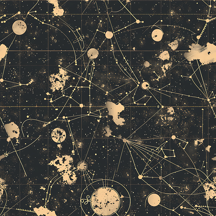 Astro-Celestial Camouflage with Star Maps and Planetary Motifs seamless PBR texture preview