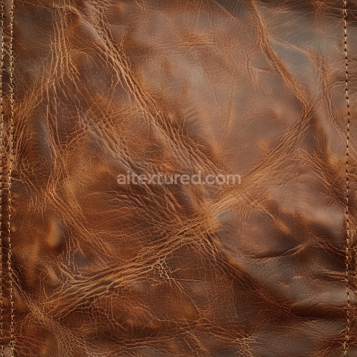 Seamless 3D PBR Texture of Aged Brown Distressed Leather with Natural Wrinkles and Stitching