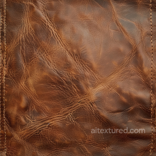 Aged Brown Distressed Leather Seamless Texture with Natural Wrinkles and Stitching seamless Leather PBR texture