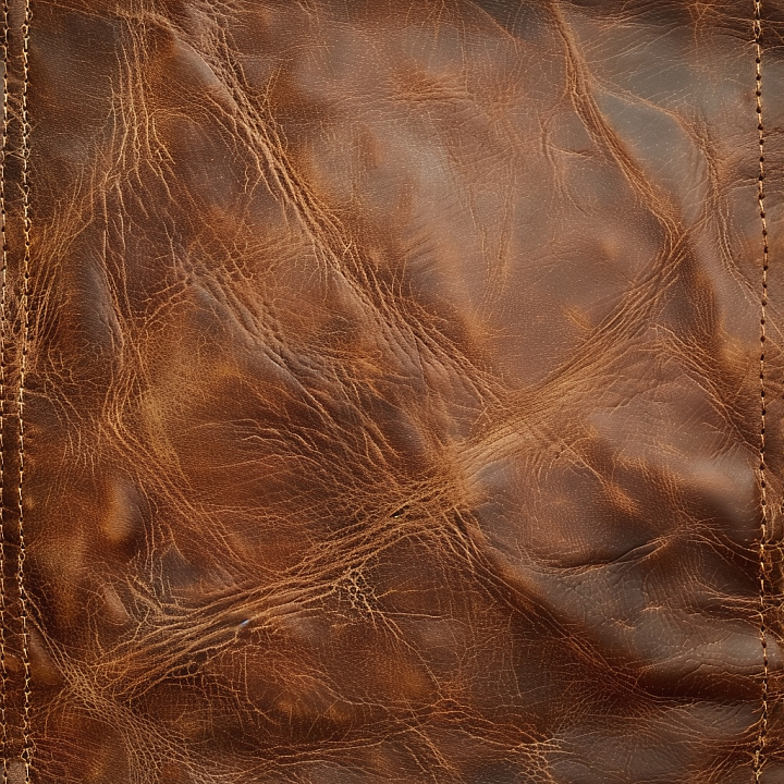 Aged Brown Distressed Leather with Natural Wrinkles and Stitching seamless PBR texture preview