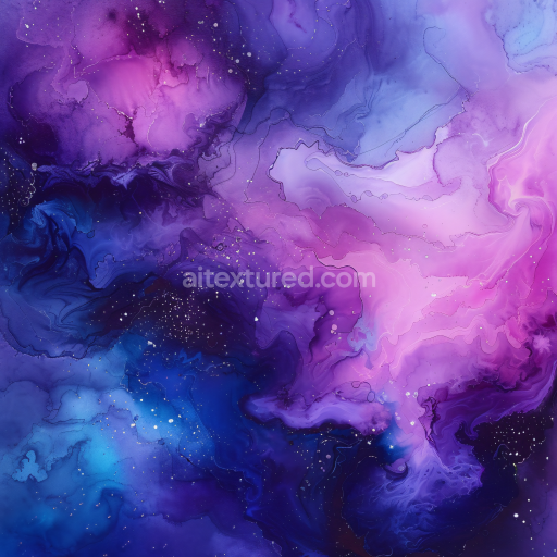 Seamless 3D Alcohol Ink PBR Texture with Ethereal Purple and Blue Nebula Swirls