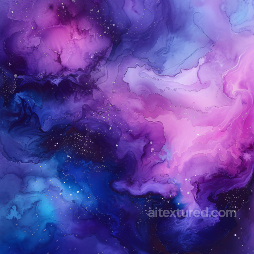 Alcohol Ink PBR Texture with Ethereal Purple and Blue Nebula Swirls seamless Alcohol ink PBR texture