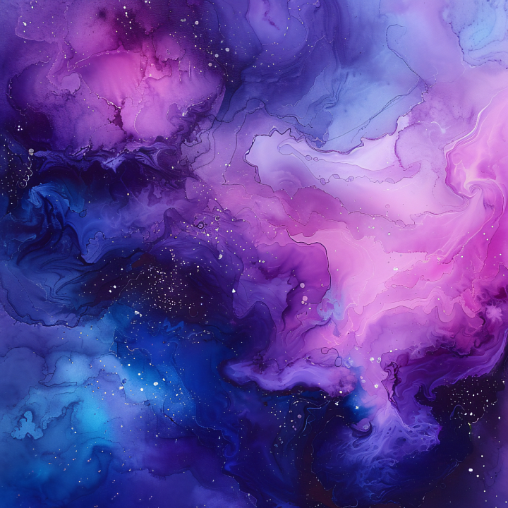 Alcohol Ink with Ethereal Purple and Blue Nebula Swirls seamless PBR texture preview