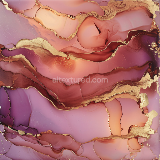 Seamless 3D Alcohol Ink PBR Texture Featuring Rose and Gold Fluid Marbling
