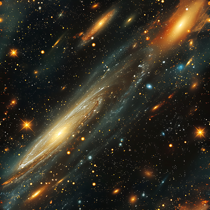 Space Featuring Golden Galaxy Clouds and Starfield seamless PBR texture preview