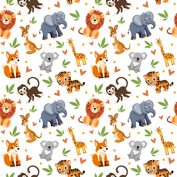 Animal Cartoon Pattern With Playful Colorful Motifs seamless PBR texture preview