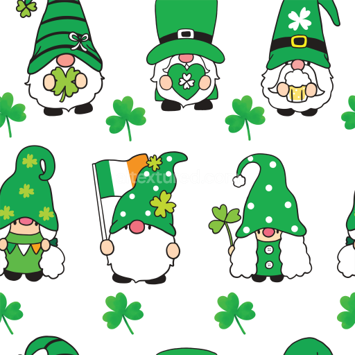 Seamless 3D PBR Texture with St Patrick Gnome Illustrations and Shamrocks