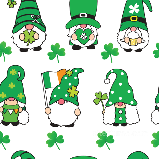 Featuring Cartoon St Patrick Gnome Pattern with Shamrocks seamless St patrick PBR texture