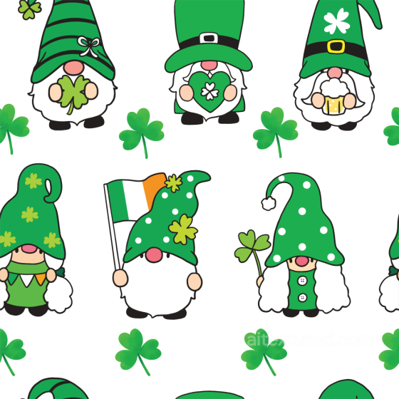 Featuring Cartoon St Patrick Gnome Pattern with Shamrocks St patrick texture preview