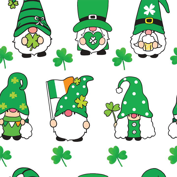 Featuring Cartoon St Patrick Gnome Pattern with Shamrocks seamless PBR texture preview