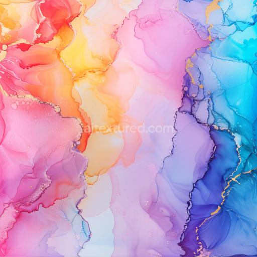 Seamless 3D Alcohol Ink PBR Texture Featuring Pastel Fluid Waves and Gold Veining