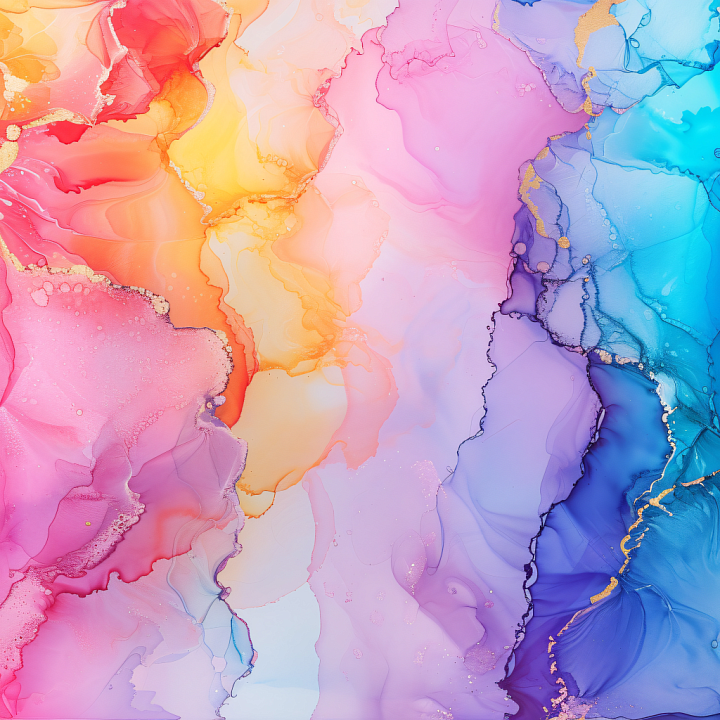 Alcohol Ink Featuring Pastel Fluid Waves and Gold Veining seamless PBR texture preview