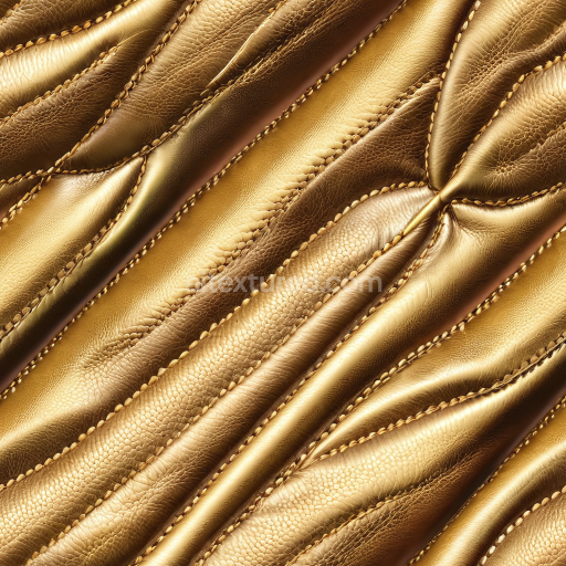 Seamless 3D PBR Stitched Golden Leather Texture with Detailed Grain and Wrinkles
