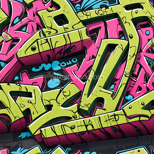 Seamless 3D PBR texture of vibrant bold graffiti with layered lettering and paint drips