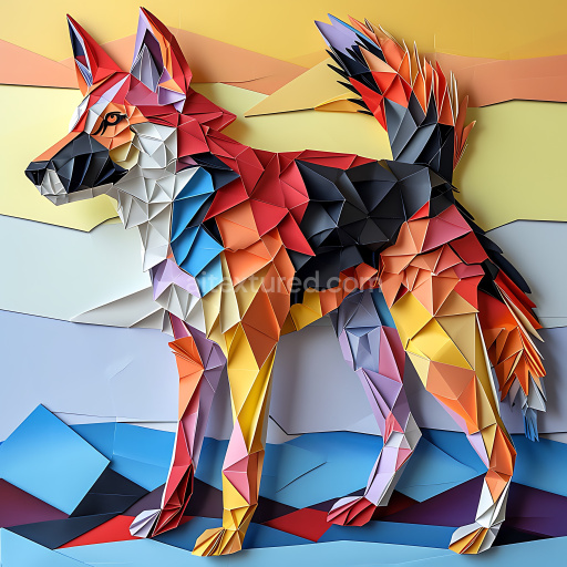 Seamless 3D PBR Texture of Origami-Inspired Colorful Deutscher Wachtelhund