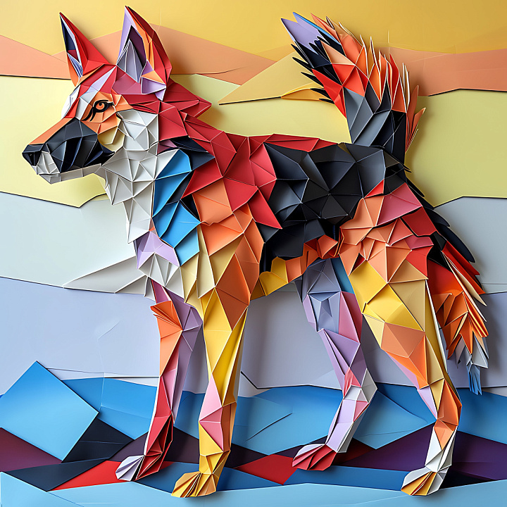Animal of Origami-Inspired Colorful Deutscher Wachtelhund seamless PBR texture preview