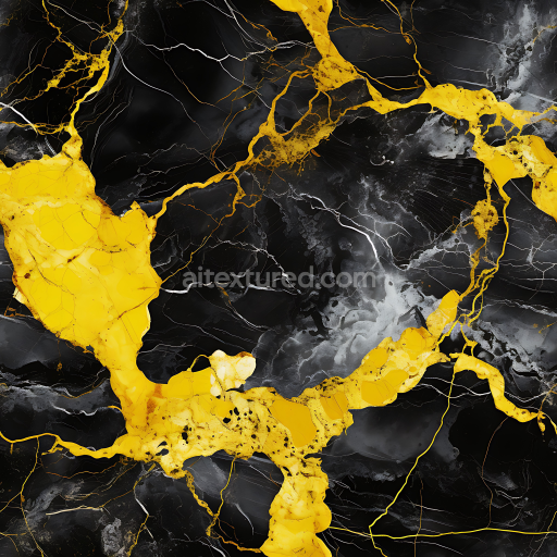 Seamless 3D PBR Black Marble Texture with Bold Yellow Veins and Glossy Polished Finish