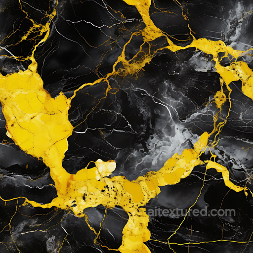 Black Marble Texture with Bold Yellow Veins and Glossy Polished Finish seamless Marble PBR texture