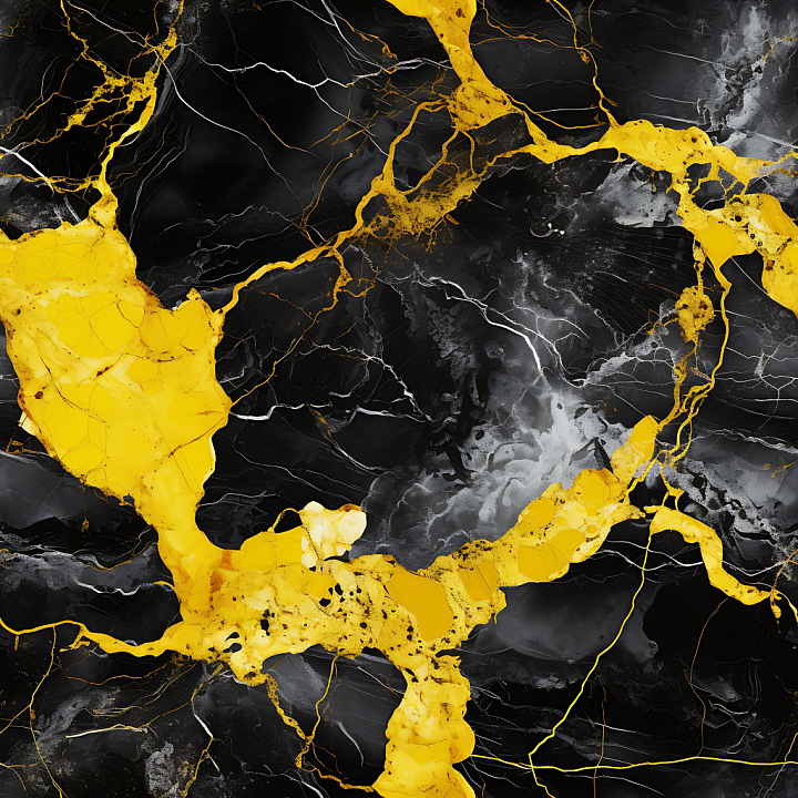 Black Marble with Bold Yellow Veins and Glossy Polished Finish seamless PBR texture preview