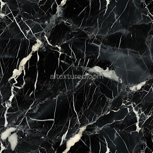 Seamless 3D Black Marble PBR Texture Featuring Bold White Veins and Polished Finish