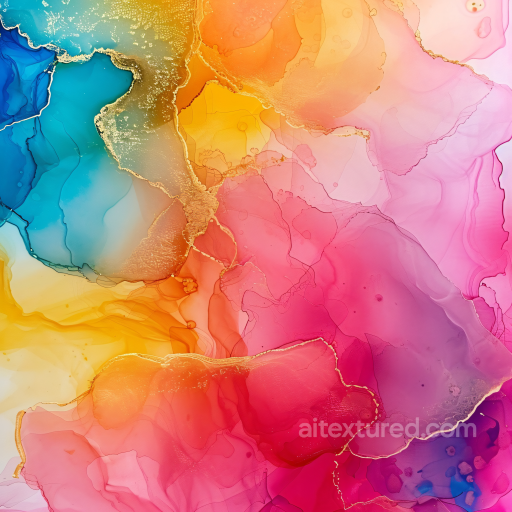 Alcohol Ink PBR Texture Featuring Vivid Multicolor Fluid Waves and Gold Veining seamless Alcohol ink PBR texture
