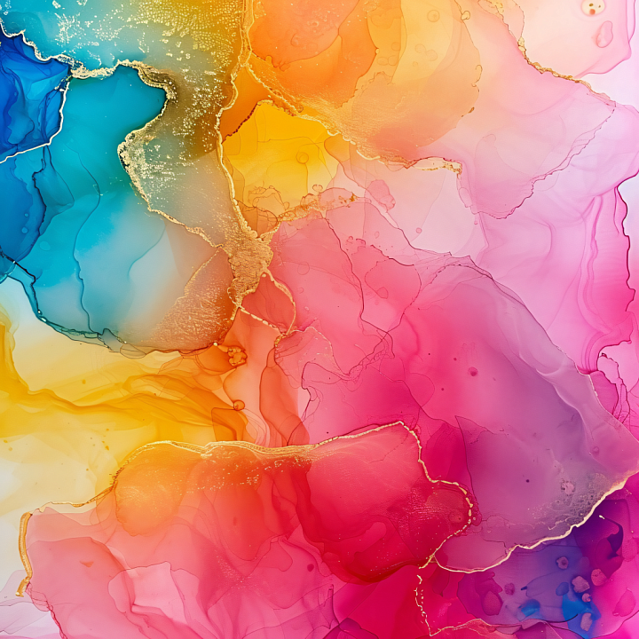 Alcohol Ink Featuring Vivid Multicolor Fluid Waves and Gold Veining seamless PBR texture preview