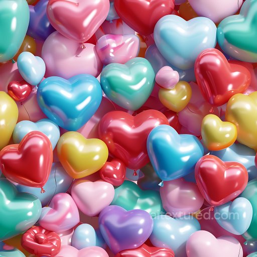 Inflated PBR Texture with Colorful Heart-Shaped Balloons seamless Inflated PBR texture
