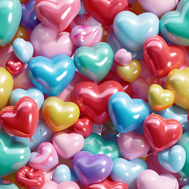 Inflated with Colorful Heart-Shaped Balloons seamless PBR texture preview