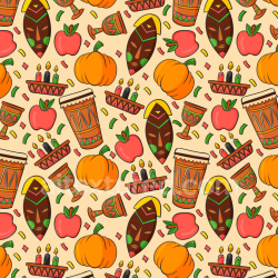 seamless Seamless 3D PBR Thanksgiving Pattern Texture with Pumpkins and African Motifs texture 8k free download PBR