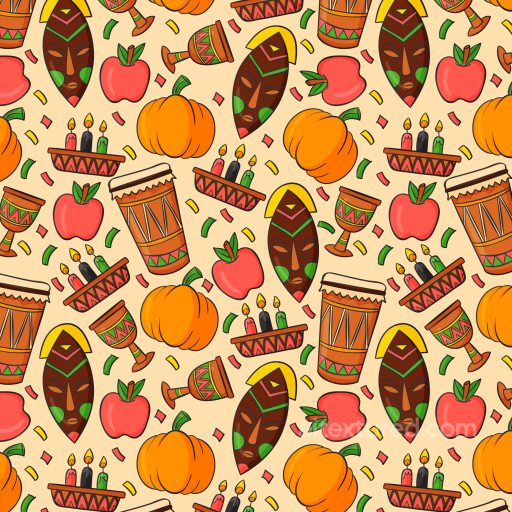 Thanksgiving Pattern Texture with Pumpkins and African Motifs seamless Thanksgiving PBR texture