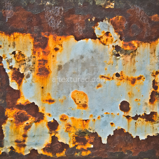 Seamless 3D Rusty Metal Holes PBR Texture with Peeling Paint and Corrosion