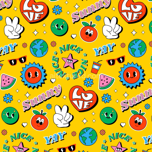 Seamless 3D PBR Texture with Colorful Cartoon Happy Face Pattern