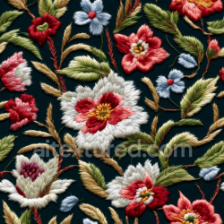 seamless Seamless 3D PBR Texture of Colorful Embroidered Floral Fabric with Detailed Stitching texture 8k free download PBR