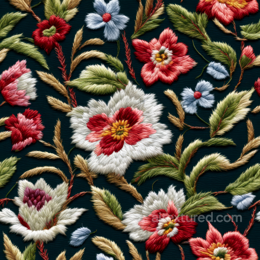 Colorful Embroidered Floral Fabric Seamless Texture with Detailed Stitching seamless Embroidered floral PBR texture