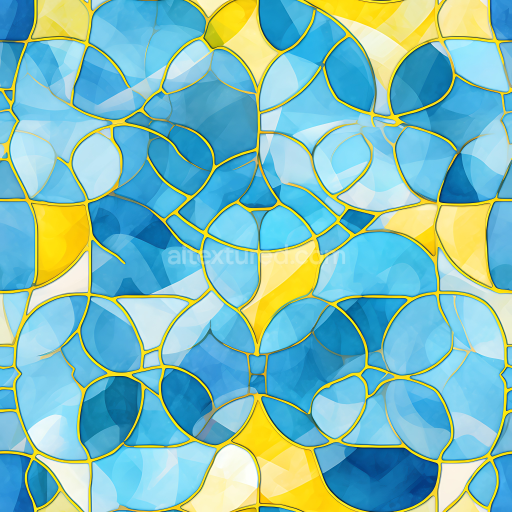 Seamless 3D Blue and Yellow Marble Mosaic PBR Texture with Glossy Tiles
