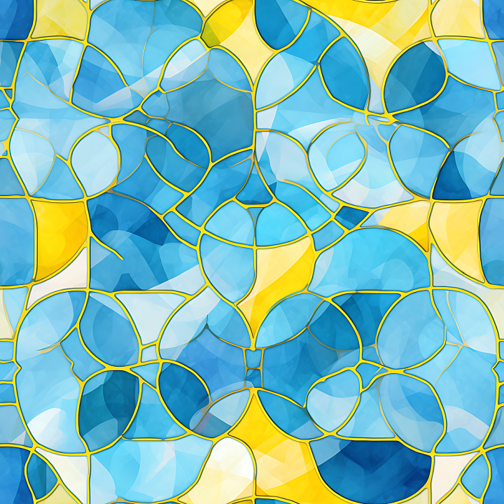 Blue and Yellow Marble Mosaic with Glossy Tiles seamless PBR texture preview